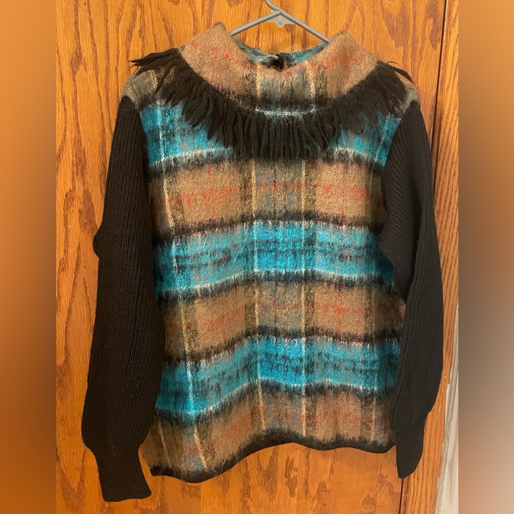 Vintage Mohair Black Wool Sweater Check Pattern  by Strathtay Originals